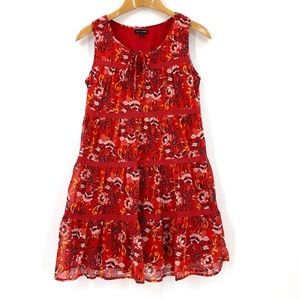 As U Wish Red Floral Paisley Sleeveless Boho Style A-Line Dress, Small
